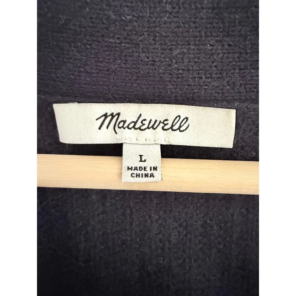 Madewell Cardigan Sweater Womens Black Merino Wool Ribbed V-Neck Large